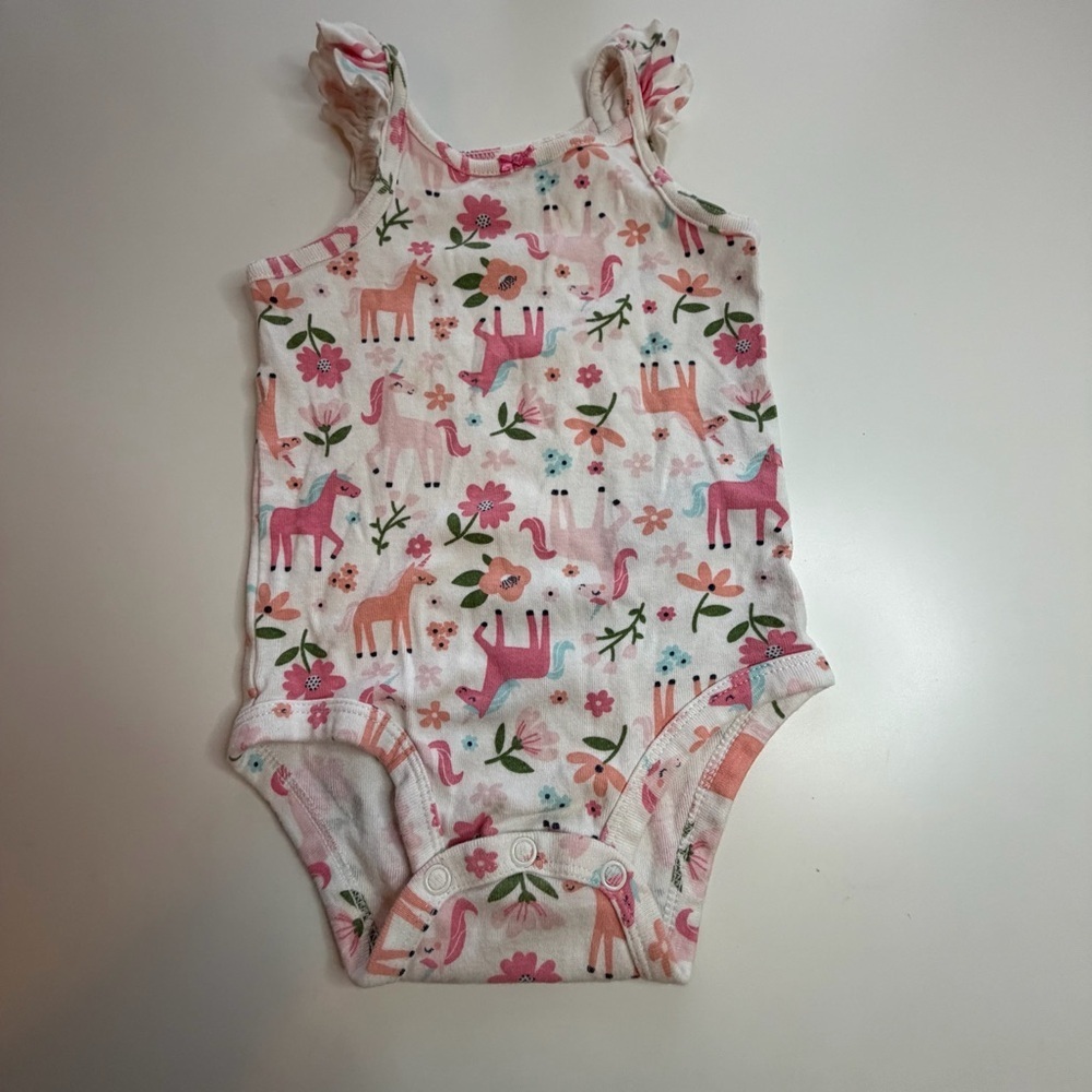 Carter's Pink and White Floral Unicorn Bodysuit